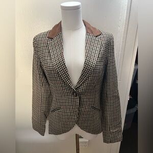 H&M Women's Houndstooth Blazer with Brown Collar Size 8